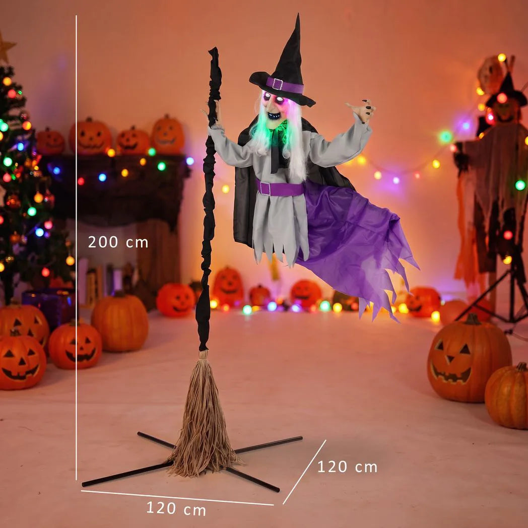HOMCOM 200cm Life Size Animated Flying Witch Halloween Decorations Outdoor Indoor