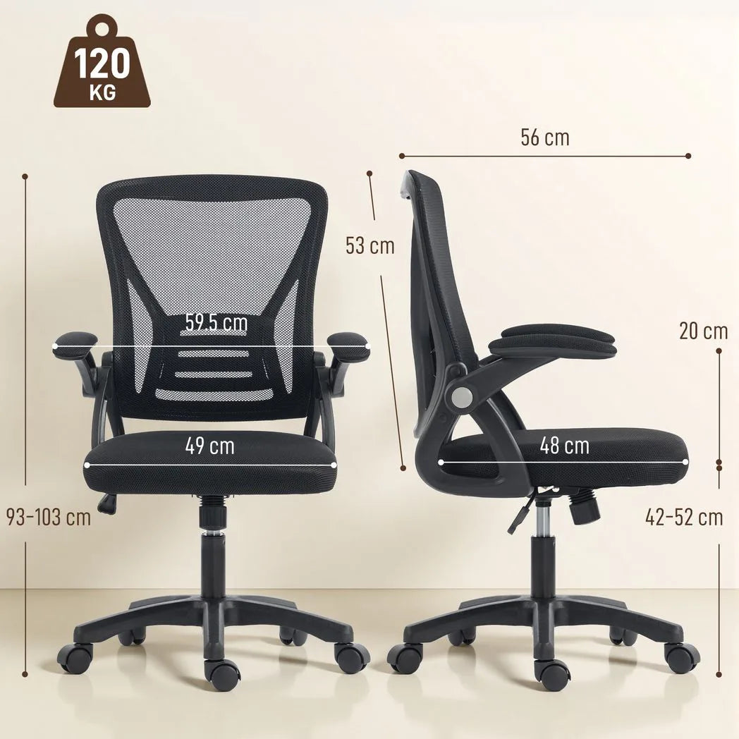 HOMCOM Mesh Office Chair with Flip-Up Armrests, Lumbar Support and Adjustable Height – Desk Chair, Black