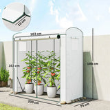 Outsunny Mini Greenhouse with Roll-Up Door & 2 Mesh Windows – Steel Frame, PE Cover, 200 x 75 x 188cm, White