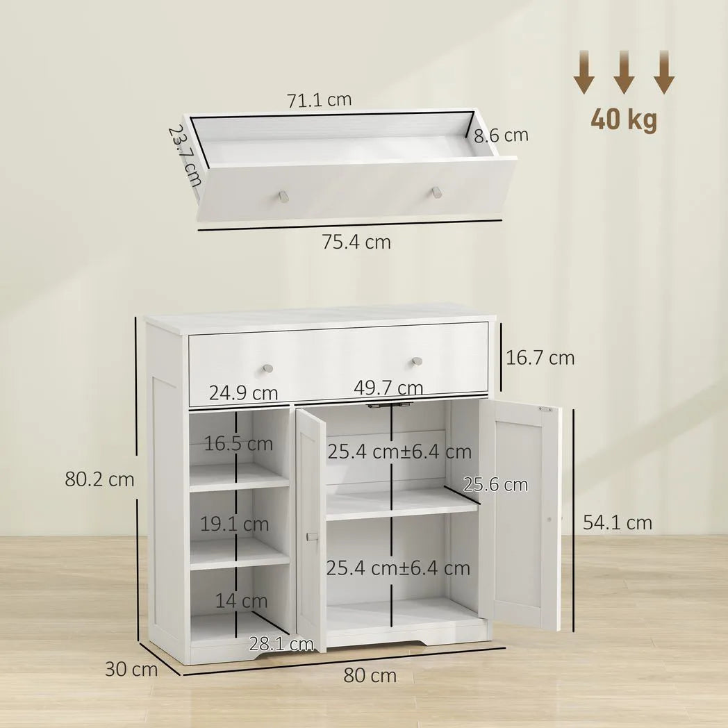 HOMCOM Freestanding Bathroom Floor Cabinet with Drawer, Double Doors and Open Shelves – Nordic Storage Unit, White