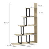 HOMCOM 5-Tier Ladder Bookcase with Anti-Tilt Device – Wooden Display Shelf Unit for Study and Living Room, Oak