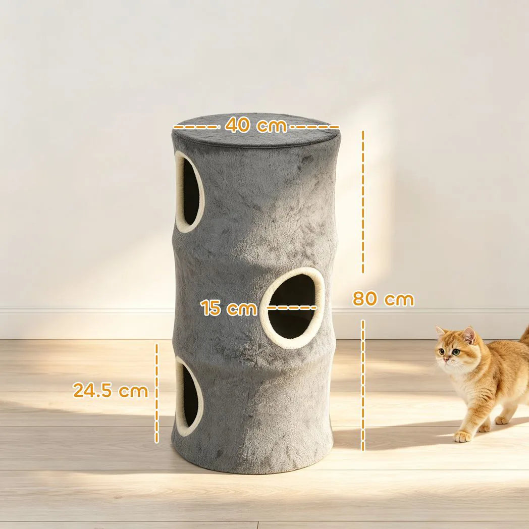 PawHut Four-Tier Cat Tree Tower with Connected Cubby and Removable Plush Cover – Space-Saving Cat Condo