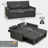 HOMCOM Three-Way Two-Seater Sofa Bed with Click-Clack Reclining Back – Pull-Out Guest Bed, Charcoal Grey