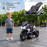 HOMCOM Kids Electric Motorcycle, 6V Three-Wheel Ride-On with LED Headlight, Music & Horn – Ages 3-5, Blue