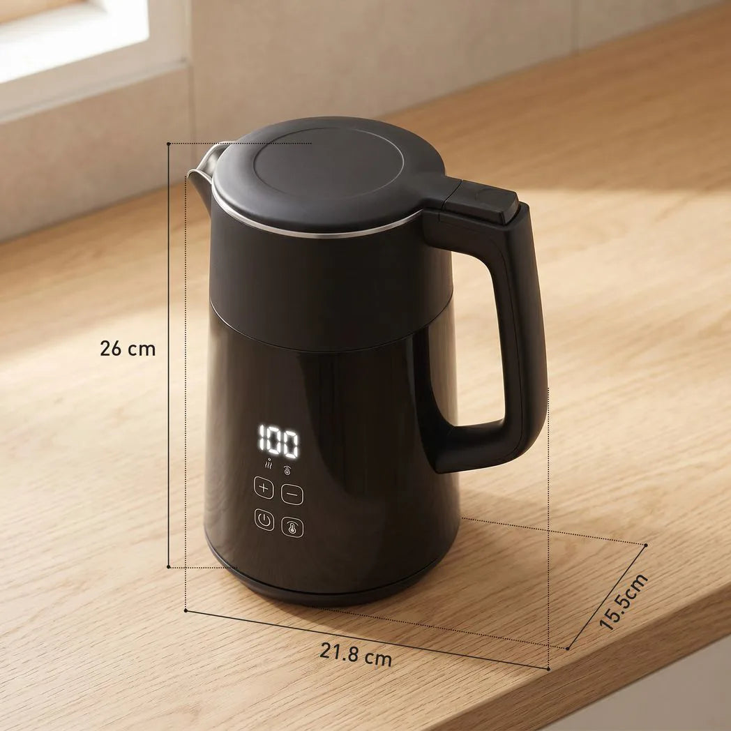 HOMCOM 1.7L Electric Kettle, 3kW Fast Boil with Strix Thermostat, LED Display and Keep Warm – Black