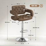 HOMCOM PU Leather Swivel Bar Stool with Back, Armrest and Footrest – Height Adjustable, Coffee