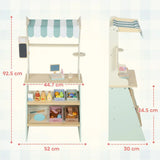 AIYAPLAY Wooden Toy Shop with Cash Register, Blackboard, Toy Food & 4 Storage Boxes – Market Stall, Green