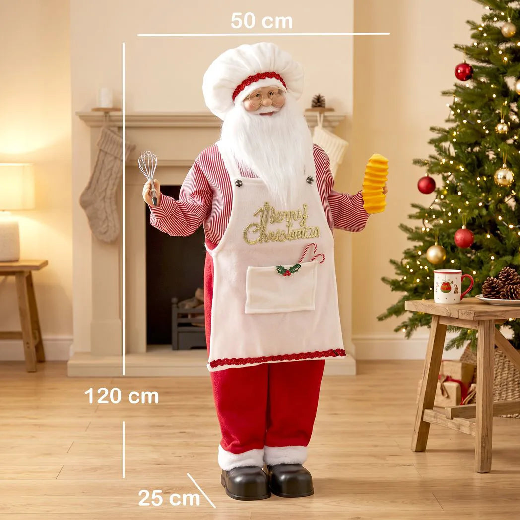 HOMCOM 120cm Animated Singing Chef Santa Claus – Moving Head, Sound and Touch Activated Christmas Decoration