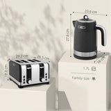 HOMCOM Textured Kettle and 4-Slice Toaster Set, 1.7L 3000W Rapid Boil Kettle – Kitchen Set, Black