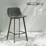 HOMCOM Set of 2 Bar Stools with Backrest & Footrest – PU Leather Kitchen Counter Breakfast Bar Stools, Grey