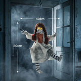 HOMCOM 80 cm Halloween Animated Hanging Creepy Girl on Swing Decoration, Kicking Legs