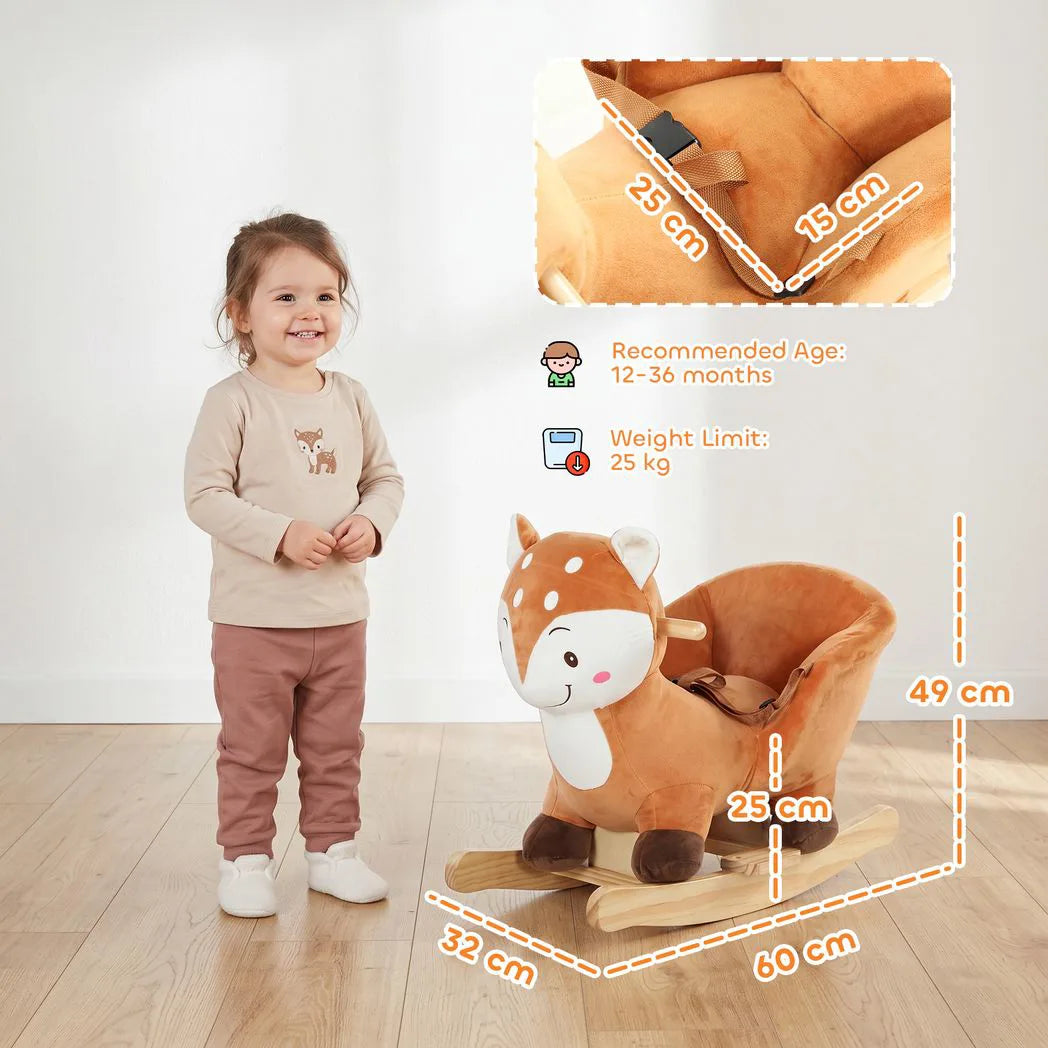 AIYAPLAY Deer Rocking Horse with Sounds, Security Belt & Rocking Stopper – Toddler Ride On, 1-3 Years, Brown