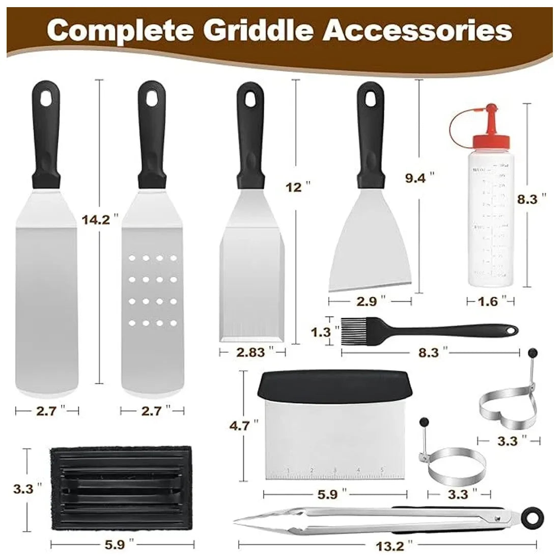 14-Piece Stainless Steel Griddle and Grill Tools Set with Carry Bag – BBQ Accessories for Outdoor Cooking