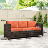 Outsunny 3-Seater Rattan Garden Sofa – Weather-Resistant Outdoor Sofa with Cushions, Orange
