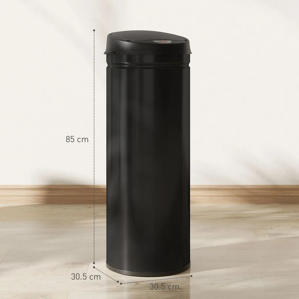 HOMCOM 50L Stainless Steel Sensor Bin with Soft-Close Lid and Bag Ring – Touch-Free Kitchen Bin, Black