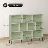 HOMCOM 10-Cube Bookcase with Solid Pine Legs & Anti-Tip Kit – 140 cm Nordic Bookshelf, Light Green