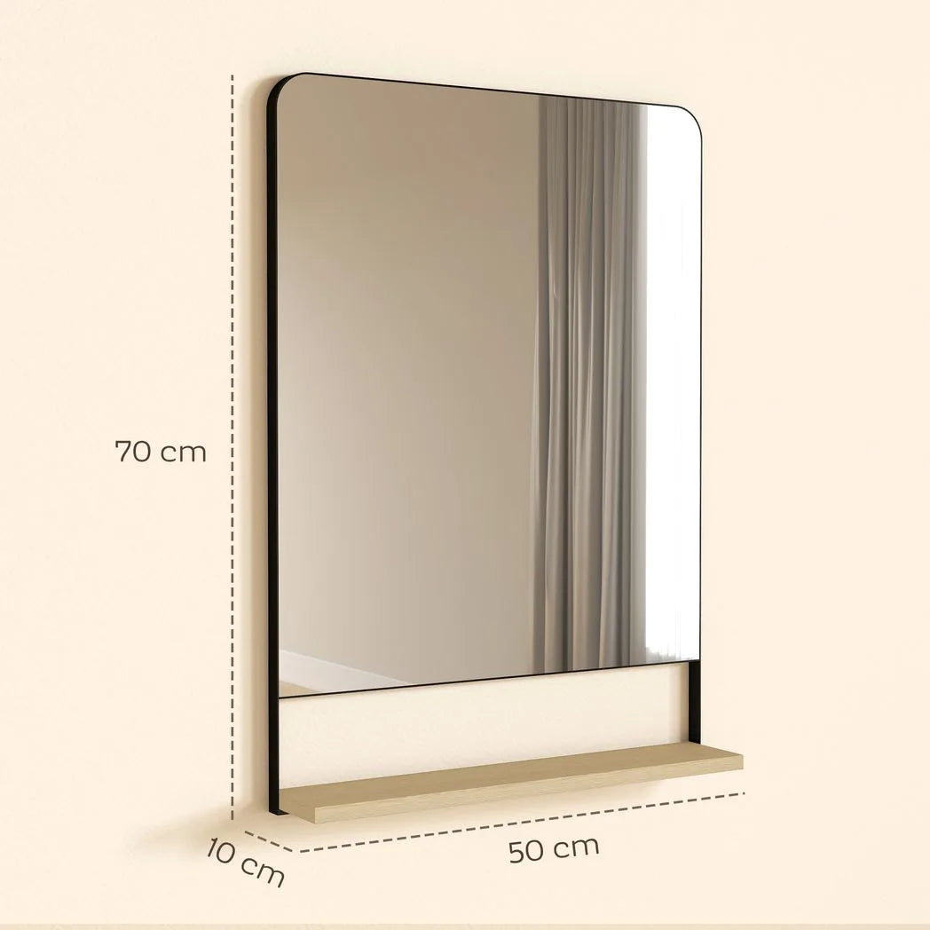 HOMCOM Wall Mirror with Wood Shelf – Black