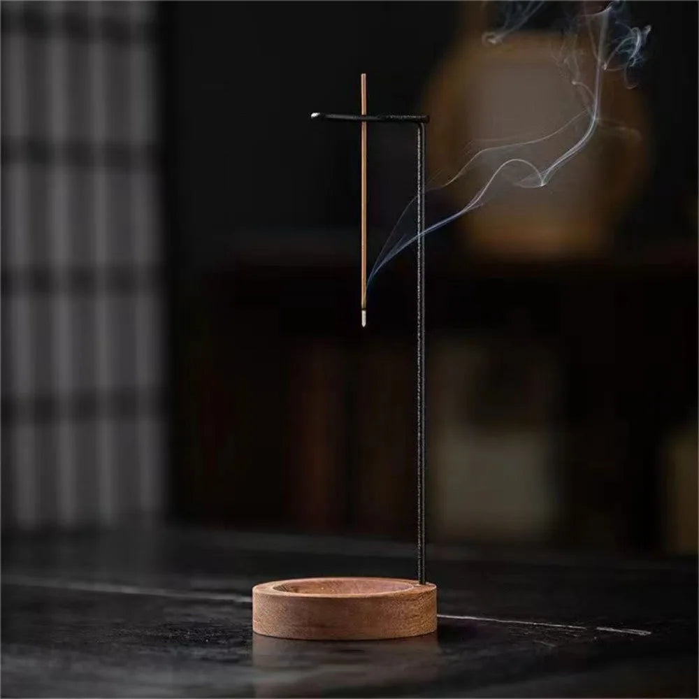 Wooden Incense Holder Burner with Glass Ash Catcher – Black Walnut Base and Brass Holder, Home or Office