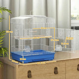 PawHut Large Metal Bird Cage with Perches, Feeders and Swing – For Budgies, Parakeets and Finches, Blue