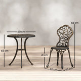 Outsunny 3 Piece Aluminium Bistro Set – Garden Table and 2 Chairs with Floral Cut-Out Design, Brown