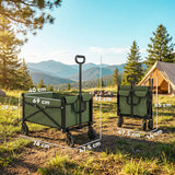 Outsunny Folding Festival Trolley on Wheels, 80L Compact Camping Cart with Adjustable Handle, Green