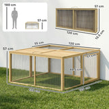 PawHut Wooden Folding Rabbit Hutch for 2–3 Rabbits with Built-In Handle – Outdoor Guinea Pig Run, Natural Wood