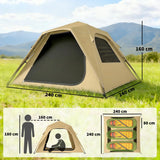 Outsunny 2-3 Person Pop Up Tent with Mesh Windows – 3000mm Waterproof Instant Camping Tent, Khaki