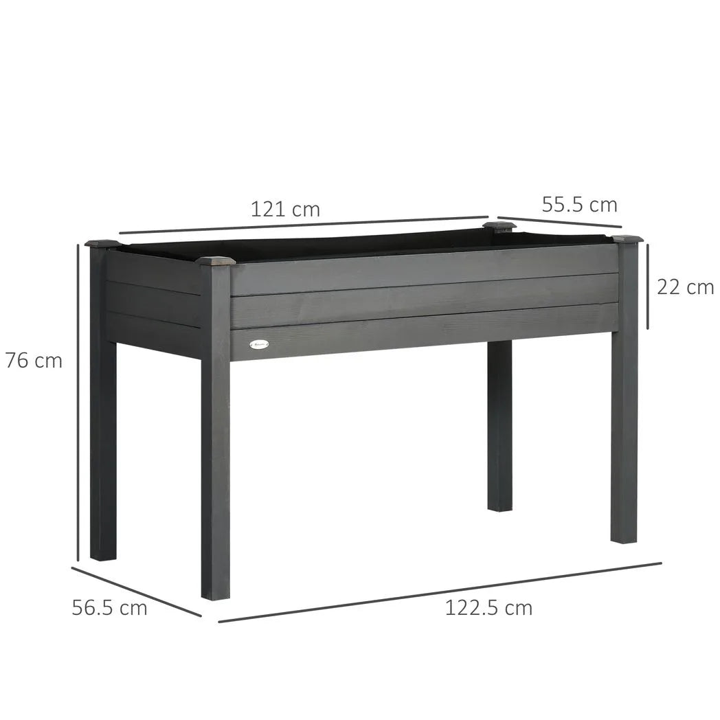 Outsunny Raised Garden Bed with Removable Liner, Fir Wood Elevated Planter Box – Flowers, Vegetables & Herbs, Dark Grey