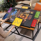 1000-Piece Jigsaw Puzzle Board with 6 Sliding Drawers and Felt Cover – Portable Tilting Stand and Protector, Black