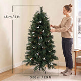 HOMCOM 5ft Pre-Decorated Artificial Christmas Tree – Hinged Fir with 490 Branch Tips, Berries and Foldable Metal Stand, Green