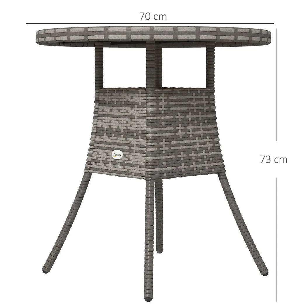 Outsunny 70 cm Round Rattan Garden Table with Slatted Wood-Effect Top, Natural