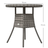 Outsunny 70 cm Round Rattan Garden Table with Slatted Wood-Effect Top, Natural
