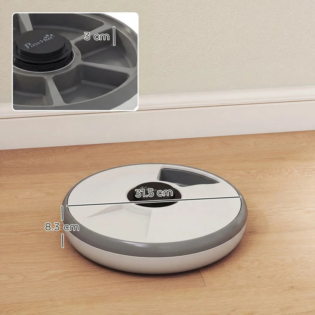 PawHut Automatic Cat Feeder with Programmable Timer, Six 180ml Trays & Ice Pack – Wet and Dry Food