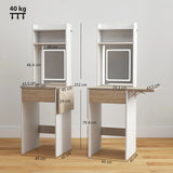 HOMCOM Small Vanity Desk with LED Mirror, Drop Leaf, Open Shelves and Drawer – Compact Dressing Table, White