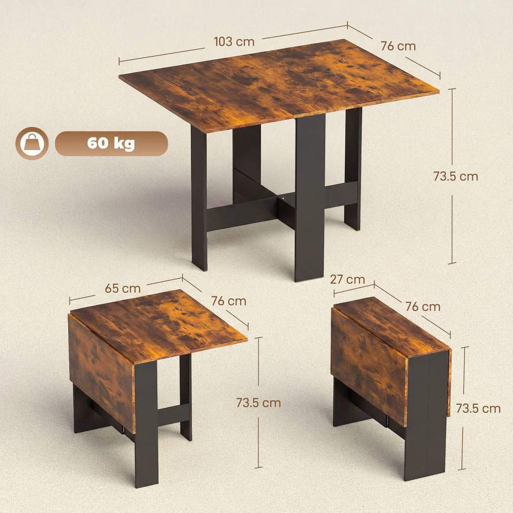 HOMCOM Folding Drop Leaf Dining Table for 4-6 People – Space-Saving Kitchen Table and Writing Desk, Rustic Brown