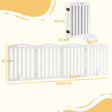 PawHut Wooden Freestanding Dog Gate, 4-Panel Foldable Pet Barrier for Doors and Stairs, 207.5cm, White