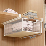 Pull-Out Wardrobe Storage Basket, Hanging Mesh Organiser for Underwear & Socks, White