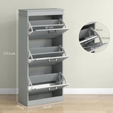 HOMCOM Slim Shoe Cabinet with 3 Flip Drawers, Holds 15 Pairs, 117.5 x 54 x 24 cm – Grey