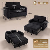 HOMCOM 2 Seater Sofa Bed with 5-Position Backrest, Storage Armrest and Cup Holders – Corduroy Sleeper, Black