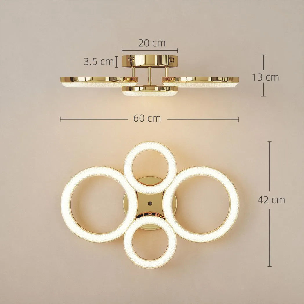 HOMCOM 4-Ring LED Flush Mount Ceiling Light with 3 Colour Temperatures – Modern Lighting, Gold Tone