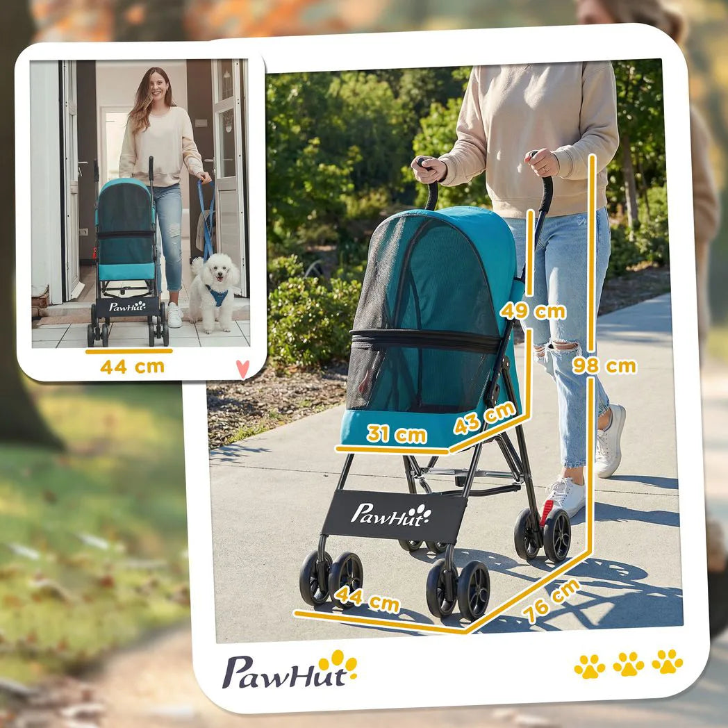 PawHut Foldable Dog Stroller for Miniature Breeds with Brakes & Mesh Windows – Cat and Dog Pram, Dark Green