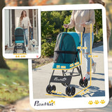 PawHut Foldable Dog Stroller for Miniature Breeds with Brakes & Mesh Windows – Cat and Dog Pram, Dark Green