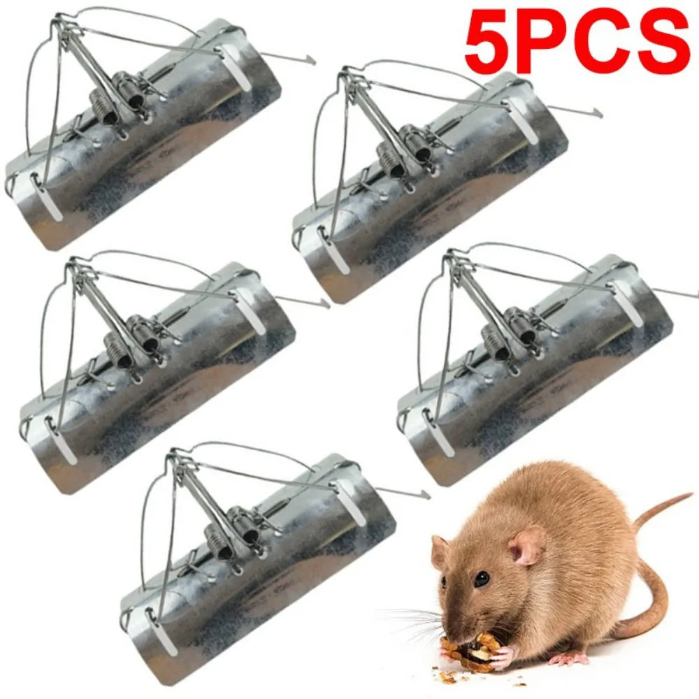 Heavy Duty Metal Tunnel Mole Traps, Set of 5 – Dual Entry Reusable Garden Mole Control, Silver