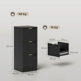 HOMCOM Filing Cabinet with 3 Lockable Drawers and Hanging Rails – Fluted Vertical A4 File Storage, Black