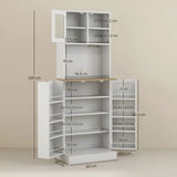HOMCOM Two-Part Kitchen Storage Cabinet with Microwave Space, Adjustable Shelves & Frosted Glass Door – White