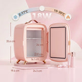 HOMCOM 6L Mini Skincare Fridge with LED Mirror and Touchscreen, Quiet 26dB Cooling – Pink