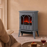 HOMCOM Freestanding Electric Fireplace with LED Flame, 1000W/2000W Log Burner and Overheat Safety, Grey