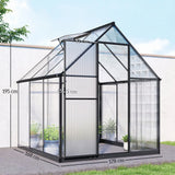 Outsunny 6 x 5.5ft Polycarbonate Greenhouse with Push Door, Roof Vent & Rain Gutter – Walk-In Garden Greenhouse, Black