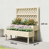 Outsunny 2-Tier Raised Garden Bed with Trellis for Climbing Plants – Stepped Wooden Planter, 108 x 62 x 120cm