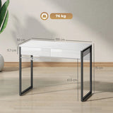 HOMCOM High Gloss Work Table with Two Handleless Drawers and Steel Frame – Home Office Desk, White